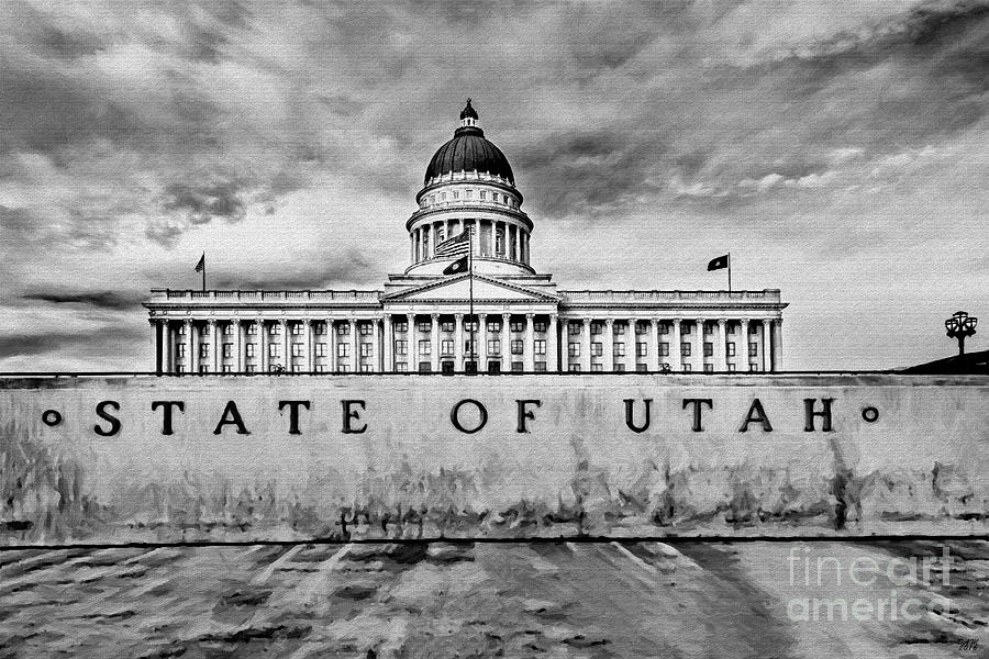 Utah Capitol Black and White Mixed Media by David Millenheft