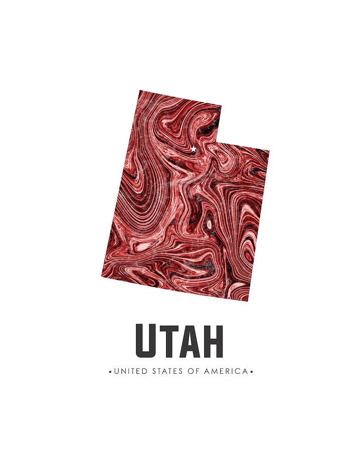 Utah Map Art Abstract in Deep Red Mixed Media by Studio Grafiikka