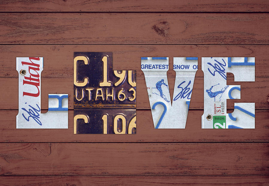 Utah Mixed Media - Utah State Love Heart License Plates Art Phrase by Design Turnpike