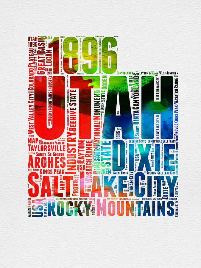 Independence Day Digital Art - Utah Watercolor Word Cloud Map by Naxart Studio