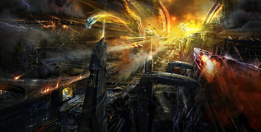 Science Fiction Mixed Media - Utherworlds Battlestar by Philip Straub