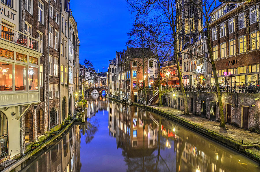 Utrecht From the Bridge By Night Photograph by Frans Blok