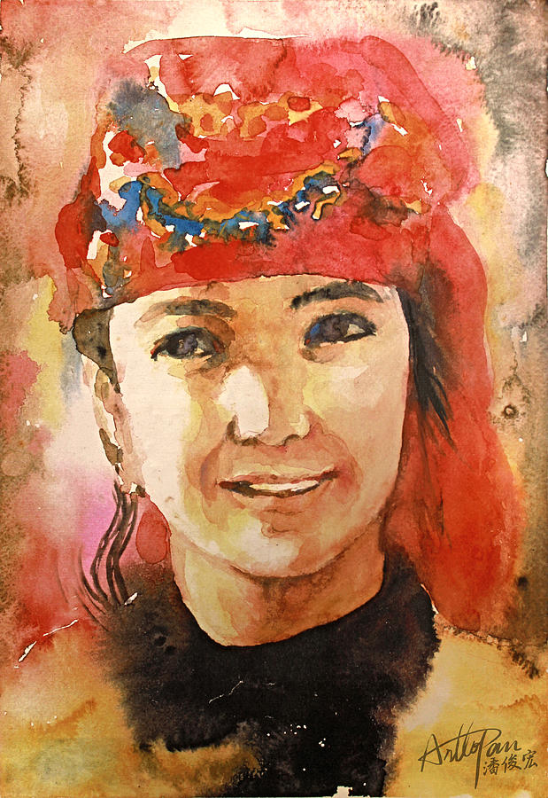 Uygur girl - ArtToPan -character watercolor painting Painting by Artto Pan