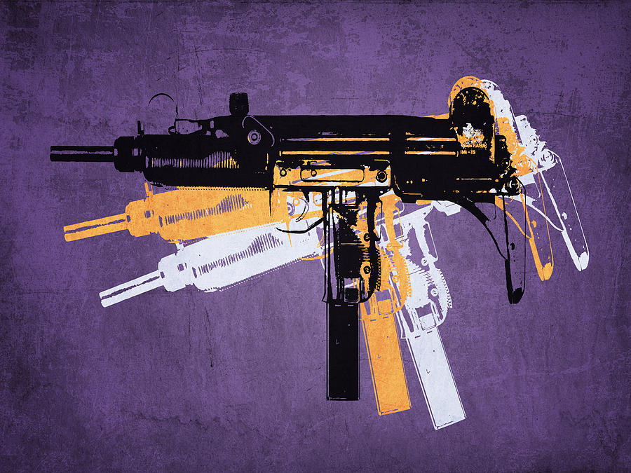 Uzi Digital Art - Uzi Sub Machine Gun on Purple by Michael Tompsett