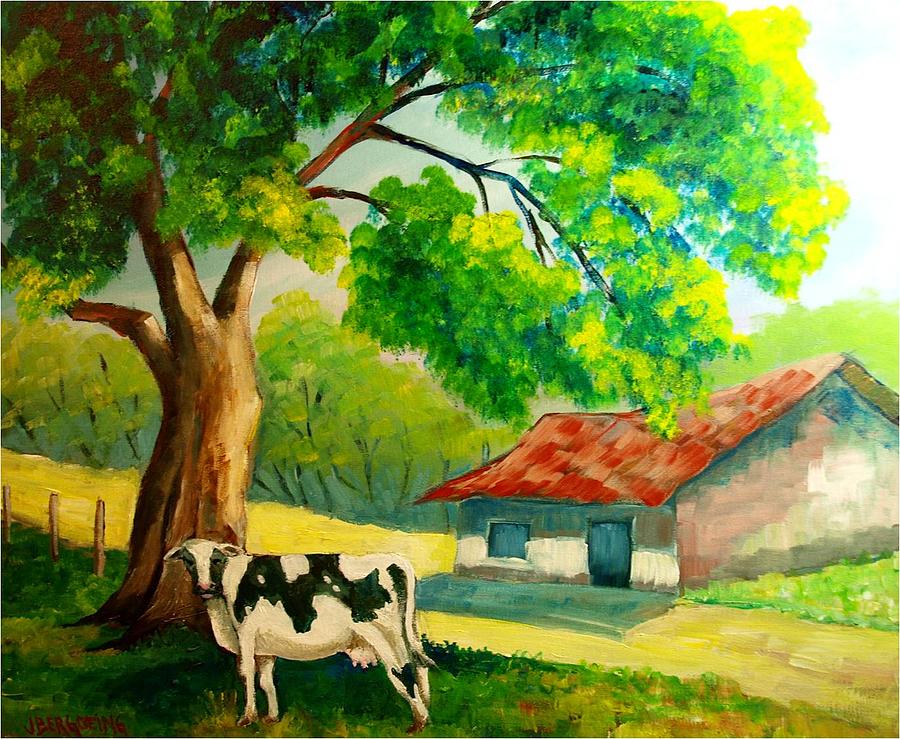 Vaca en el prado Painting by Jean Pierre Bergoeing