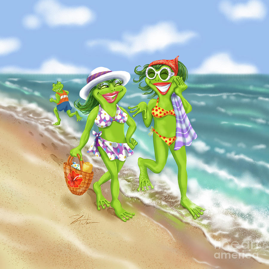 Vacation Beach Frog Girls Mixed Media by Shari Warren