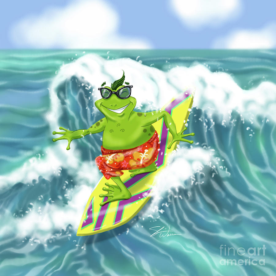 Vacation Surfing Frog Mixed Media by Shari Warren