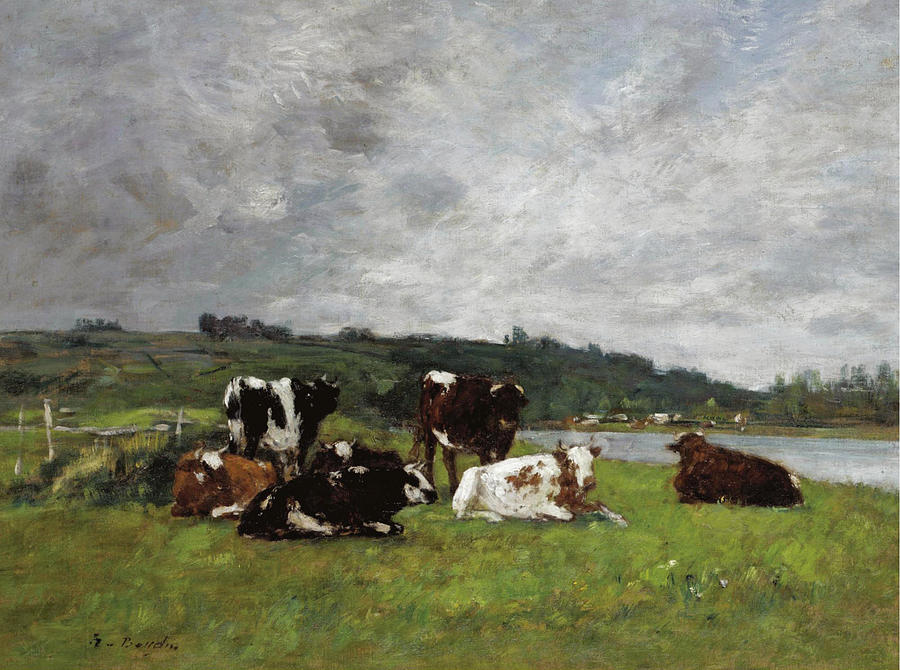 Vaches au Paturage Painting by Eugene Boudin