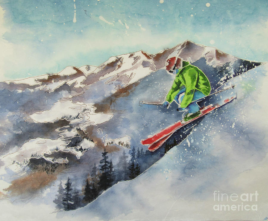 Vail Skier Painting by Janet Cruickshank