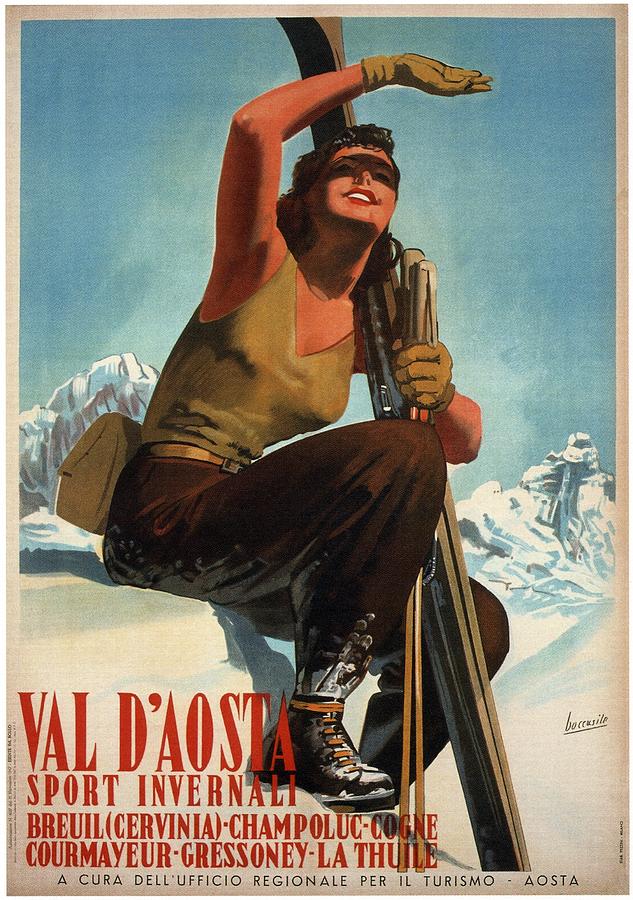 Vintage Mixed Media - Val Daosta Sport Invernali - Ski Poster - Retro travel Poster - Vintage Poster by Studio Grafiikka