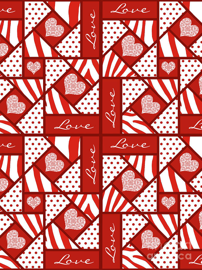 Valentines Day Digital Art - Valentine 4 Square Quilt Block by Two Hivelys