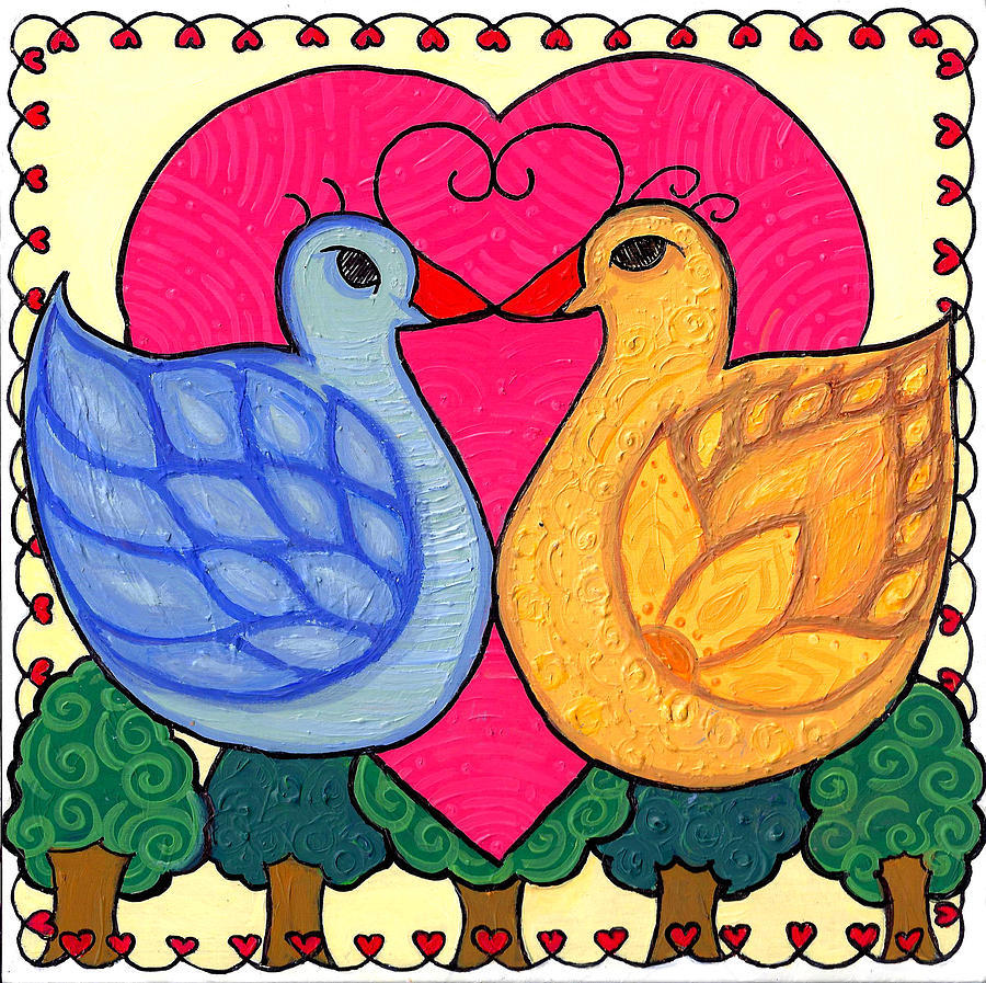 Caroline Painting - Valentine Birds by Caroline Sainis Caroline Painting - Valentine Birds by Caroline Sainis