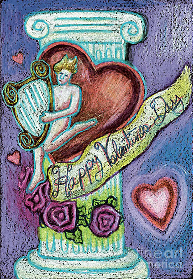 Valentine Cherub On Pillar Painting by Genevieve Esson