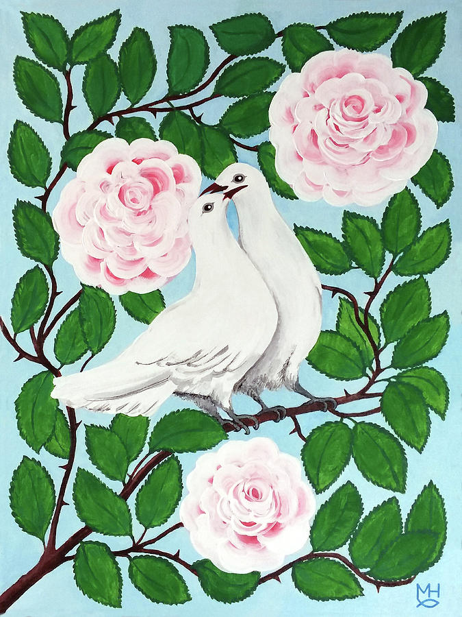 Valentine Doves Painting by Marilyn Borne