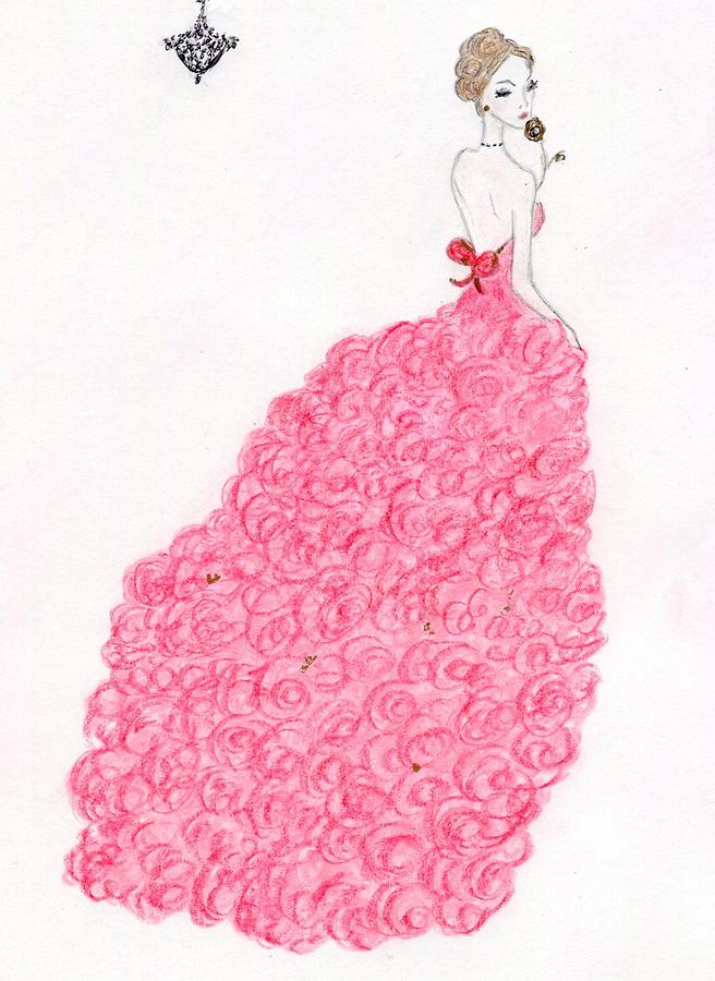 Valentine Rose Gown Drawing by Christine Corretti