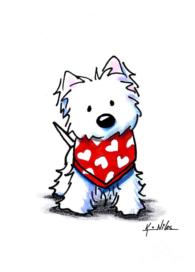 Dog Drawing - Valentine Westie by Kim Niles aka KiniArt