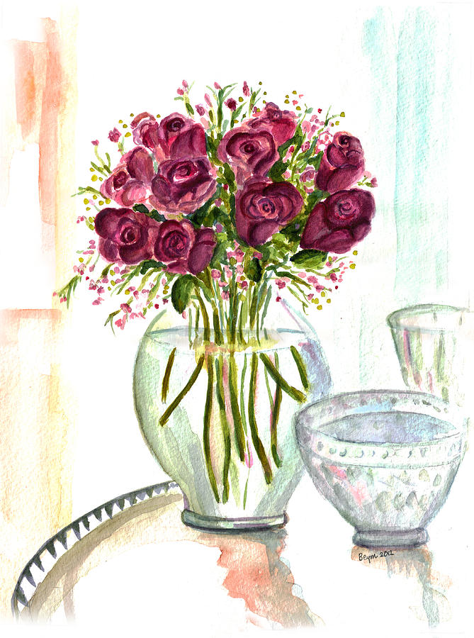 Valentines Crystal Rose Painting by Clara Sue Beym