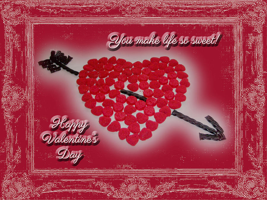Candy Photograph - Valentines Day Greeting Card - Candy Heart Licorice Arrow by Carol Senske