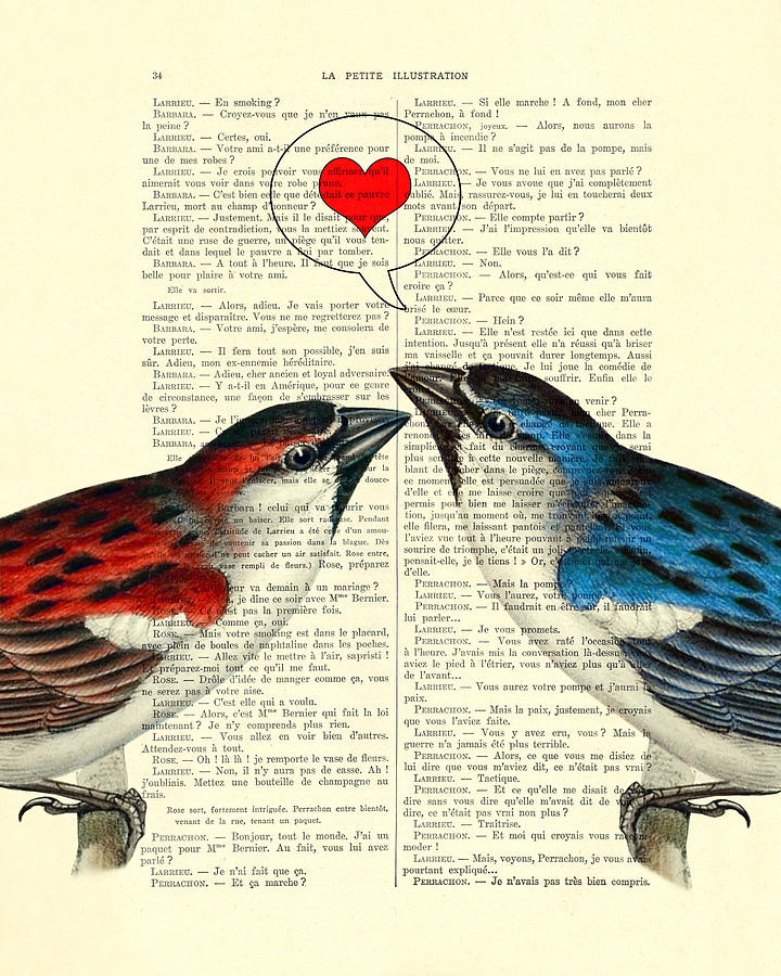 Sparrow Digital Art - Valentines Day sparrow couple by Madame Memento