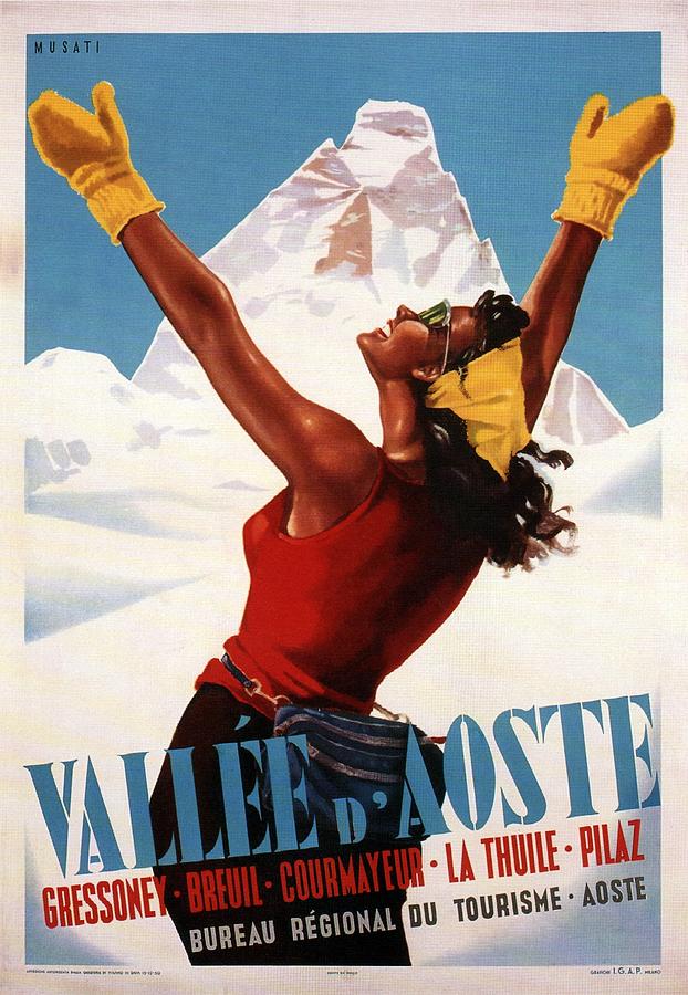 Vallee Daoste - Aosta Valley, Italy - Retro travel Poster - Vintage Poster Mixed Media by Studio Grafiikka