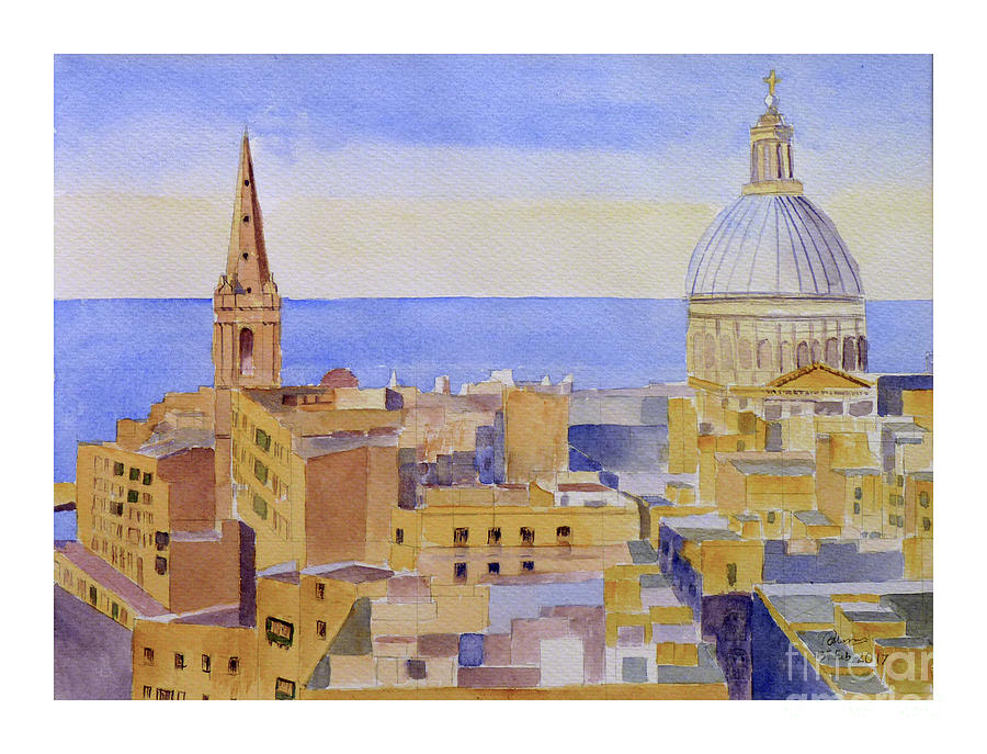 Valletta roof tops Painting by Godwin Cassar