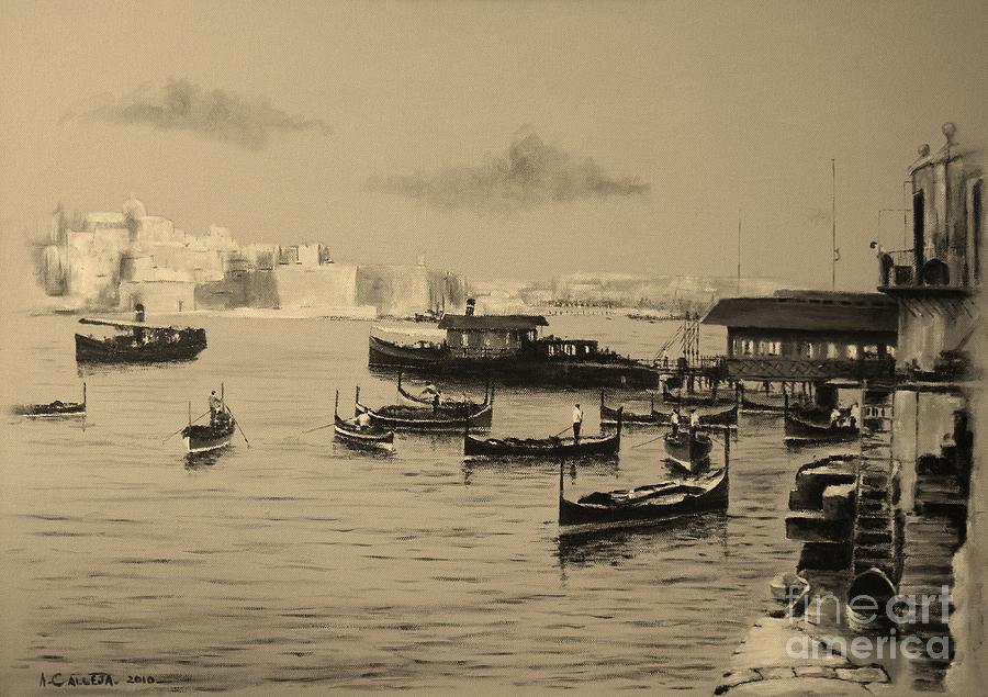 Valletta Waterfront. 1935 Painting by Tony Calleja