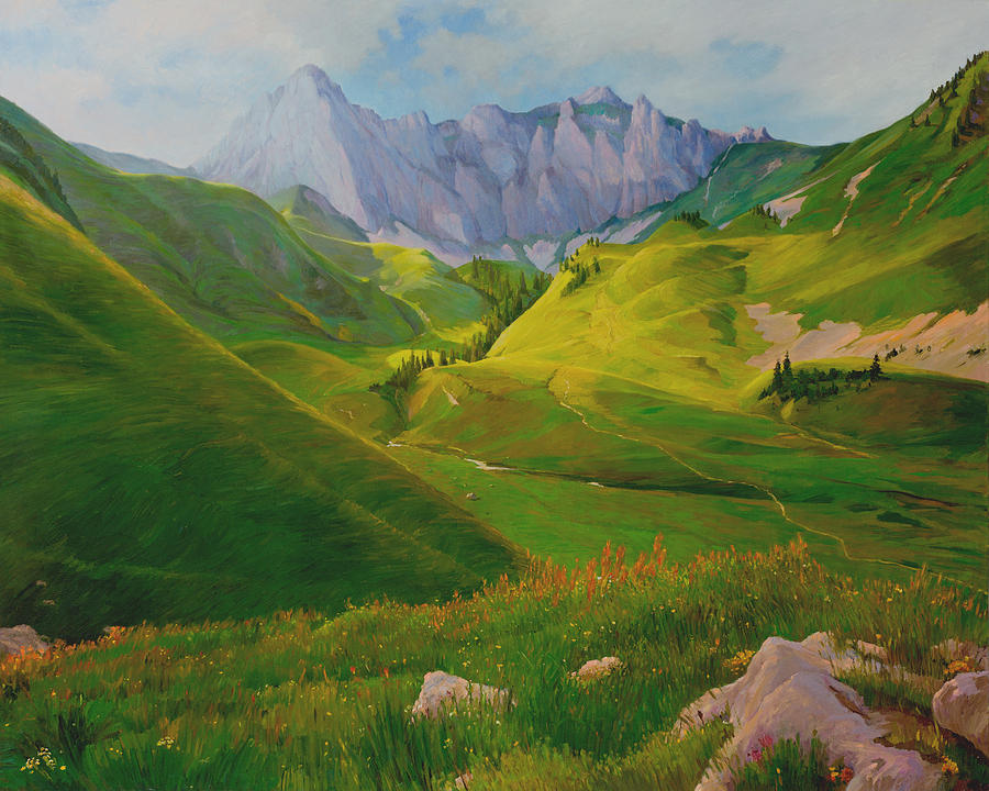 Valley in Switzerland Painting by Judith Barath