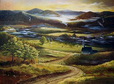 Landscape Painting - Valley Of My Dreams by Pat Aube Gray Landscape Painting - Valley Of My Dreams by Pat Aube Gray