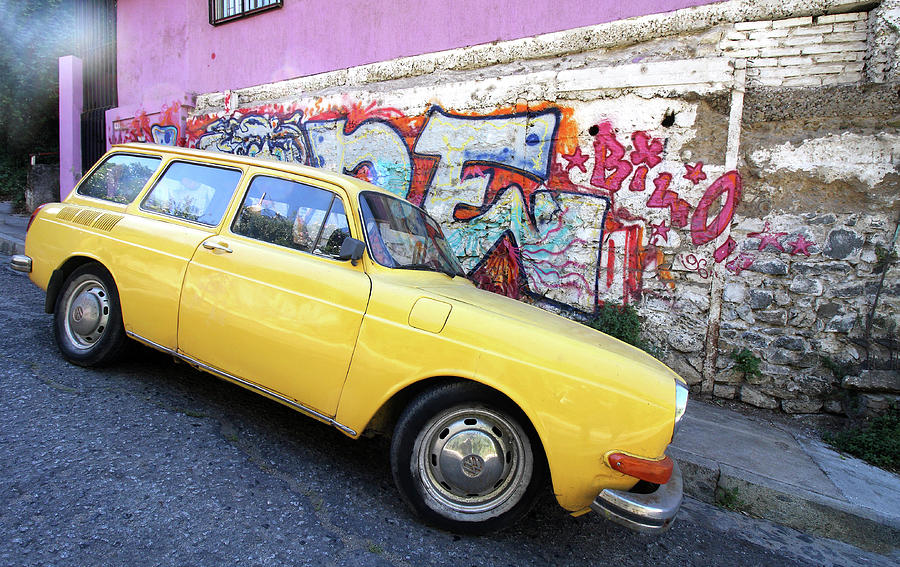 Street Art - Yellow Car Photograph by Aidan Moran