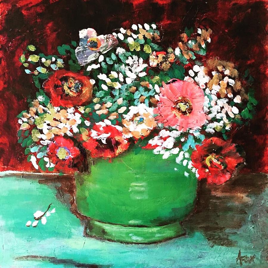 Van Gogh's Green Vase with Zinnias Mixed Media by Anamarie Fox | Fine ...