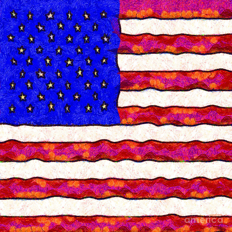 Van Gogh.s Starry American Flag . Square Photograph by Wingsdomain Art and Photography