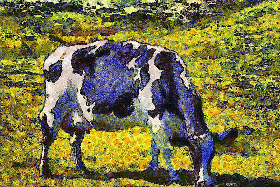 Van Gogh.s Starry Blue Cow . 7D16140 Photograph by Wingsdomain Art and Photography