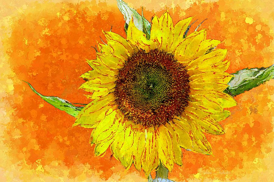 Van Goghs Sunflower In Orange Painting by Barbara Chichester
