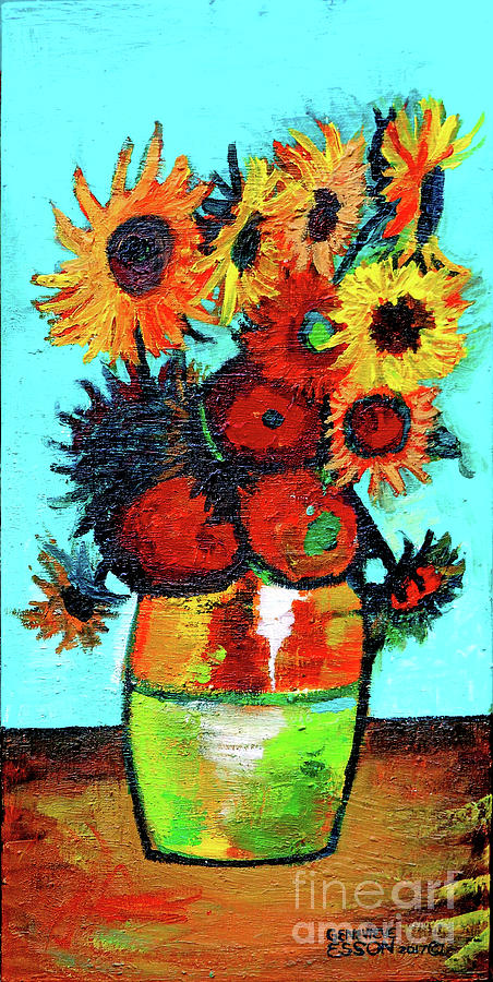 Van Goghs Sunflowers In A Vase Painting by Genevieve Esson
