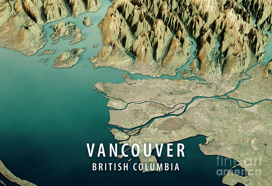 Vancouver Digital Art - Vancouver 3D Render Satellite View Topographic Map Horizontal by Frank Ramspott Vancouver Digital Art - Vancouver 3D Render Satellite View Topographic Map Horizontal by Frank Ramspott