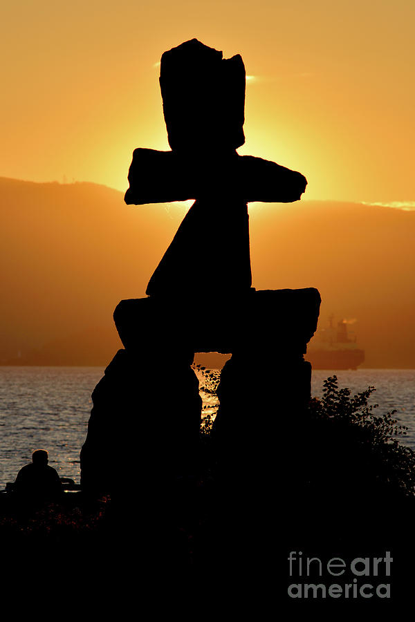 Vancouver Bc - Inukshuk Monument At English Bay 1 Photograph by Terry Elniski