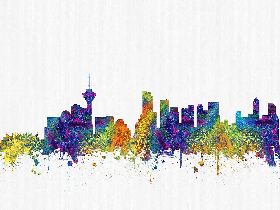 Skyline Digital Art - Vancouver British Columbia skyline Color03 by Aged Pixel