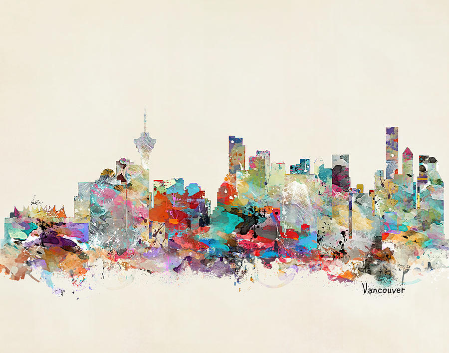 Skyline Painting - Vancouver Canada Skyline by Bri Buckley