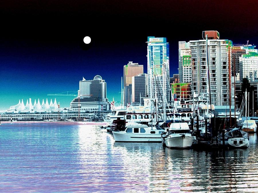 Architecture Digital Art - Vancouver Harbor Moonrise  by Will Borden