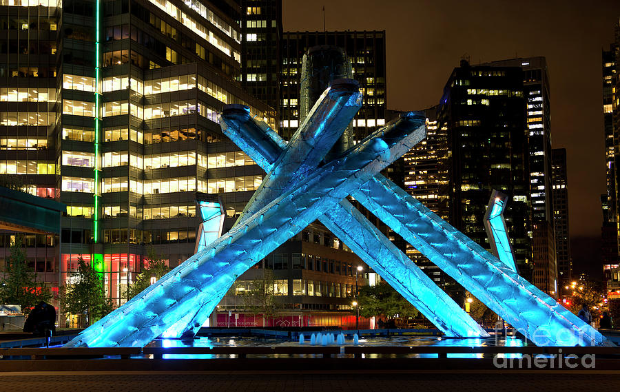 Vancouver Olympic Cauldron at Night Photograph by Maria Janicki