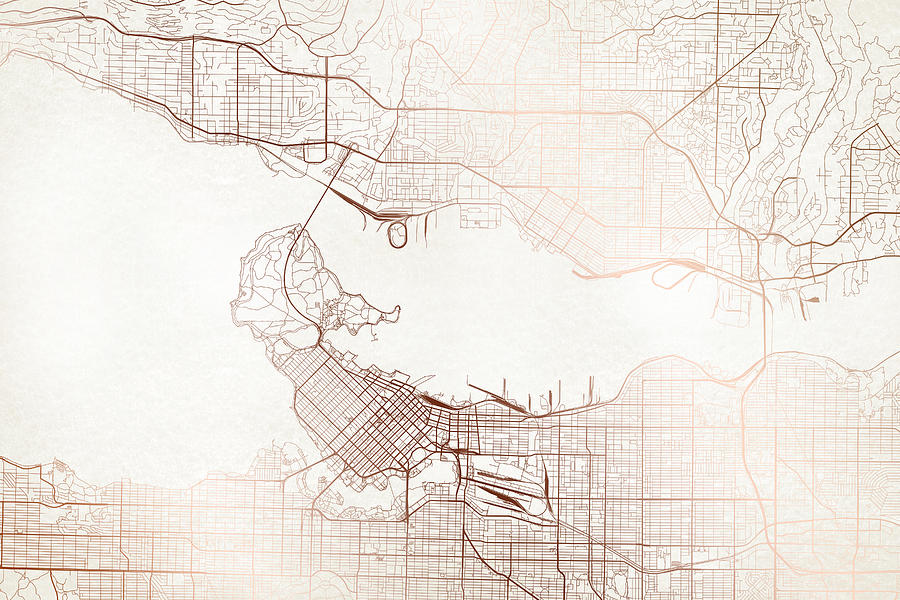 Map Digital Art - Vancouver Street Map Colorful Copper Modern Minimalist by Jurq Studio