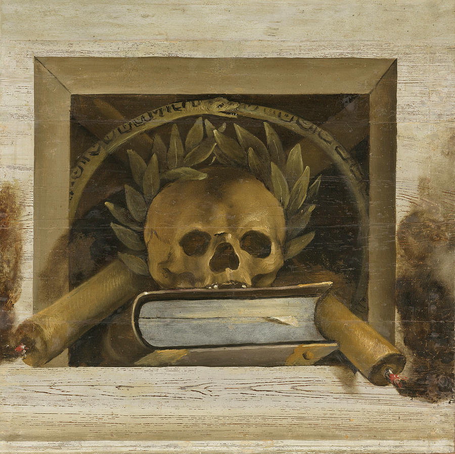 Famous Paintings Painting - Vanitas Still Life with Scull with Laurel Wreath and two Burning Candles by Jacob van Campen