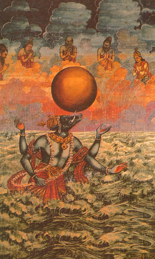 Varaha-Avatar Painting, Watercolor Artwork Painting by A K Mundra