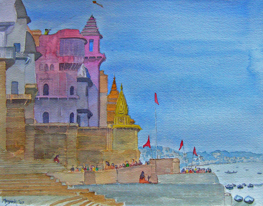 Varanasi Ghats Painting by Mayank M M Reid