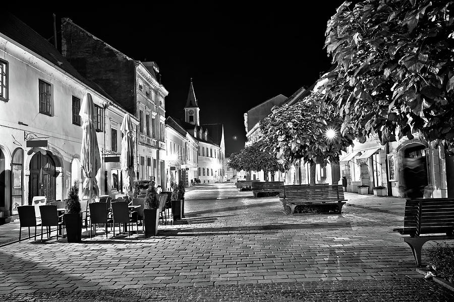 Varazdin baroque old street evening black and white Photograph by Brch Photography