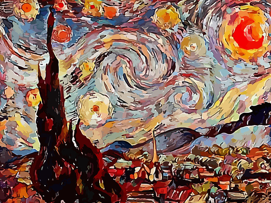 Nature Digital Art - Variation on Starry Night from Vincent van Gogh by Miroslav Nemecek