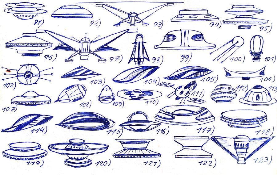Variety Of Ufo Shapes And Sizes. 22 Ships Drawing by Sofia Goldberg