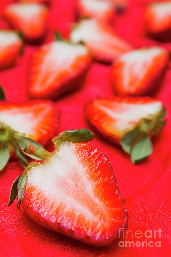 Various Sliced Strawberries Close Up Photograph