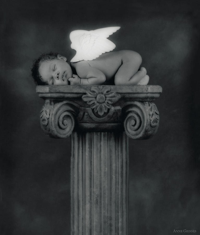 Black And White Photograph - Varjanare as an Angel by Anne Geddes