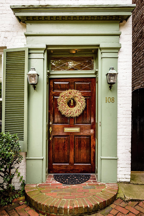 Varnished Front Door with Wreath, Alexandria Photograph by Mark Summerfield